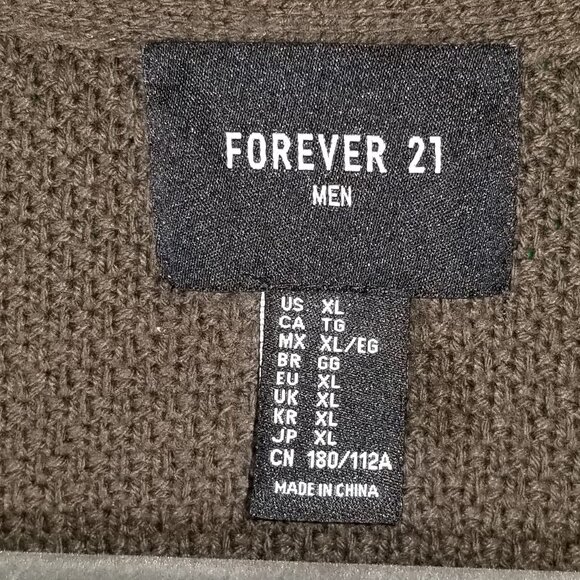 Forever 21 Mens XL Cardigan Open Front Olive Green No Button Grandpa Retro - Picture 4 of 5